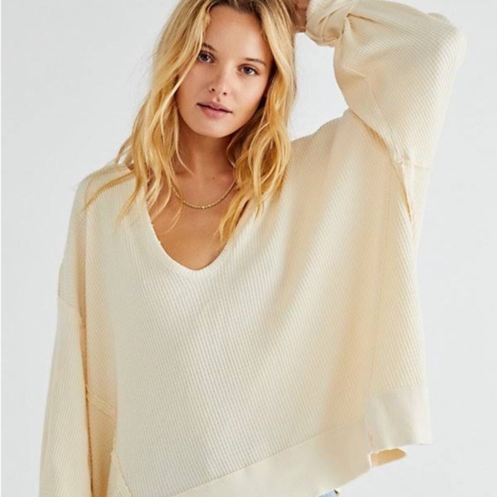NWT Free People Santa Clara Thermal Top in Alabaster - Picture 1 of 7